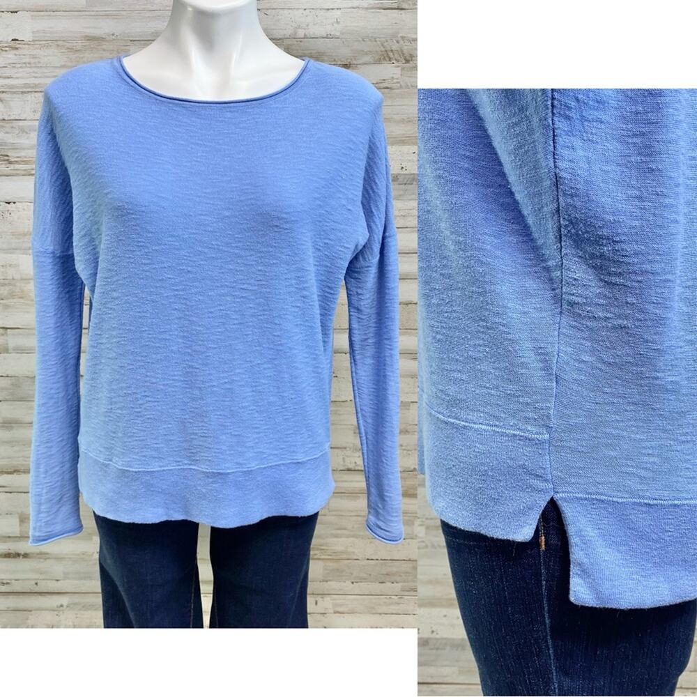 Vince Knit Cotton Slub Top Womens Size XS Blue Dolman Sleeve Split Side